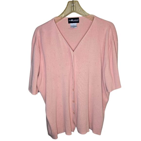 Sag Harbor, Size 2X Soft Pink Ramie Cotton Button-Front Cardigan [0215] - Picture 1 of 8
